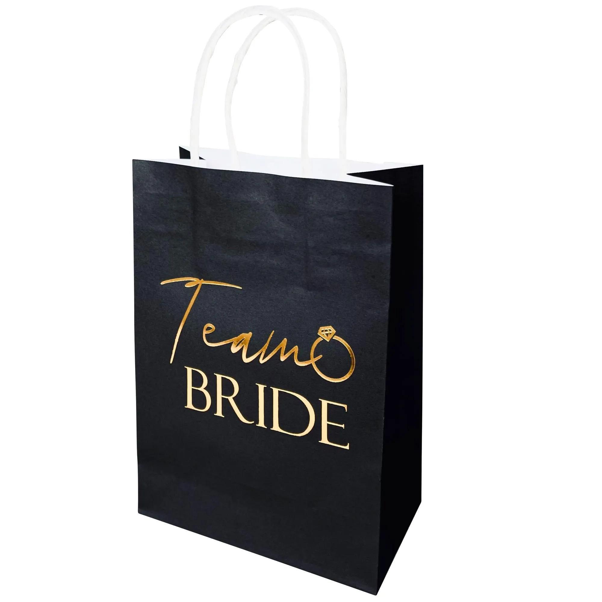 17 Pack Hen Party Bags (16x Team Bride 1x Bride to Be) Paper Bags Black and Gold Foil