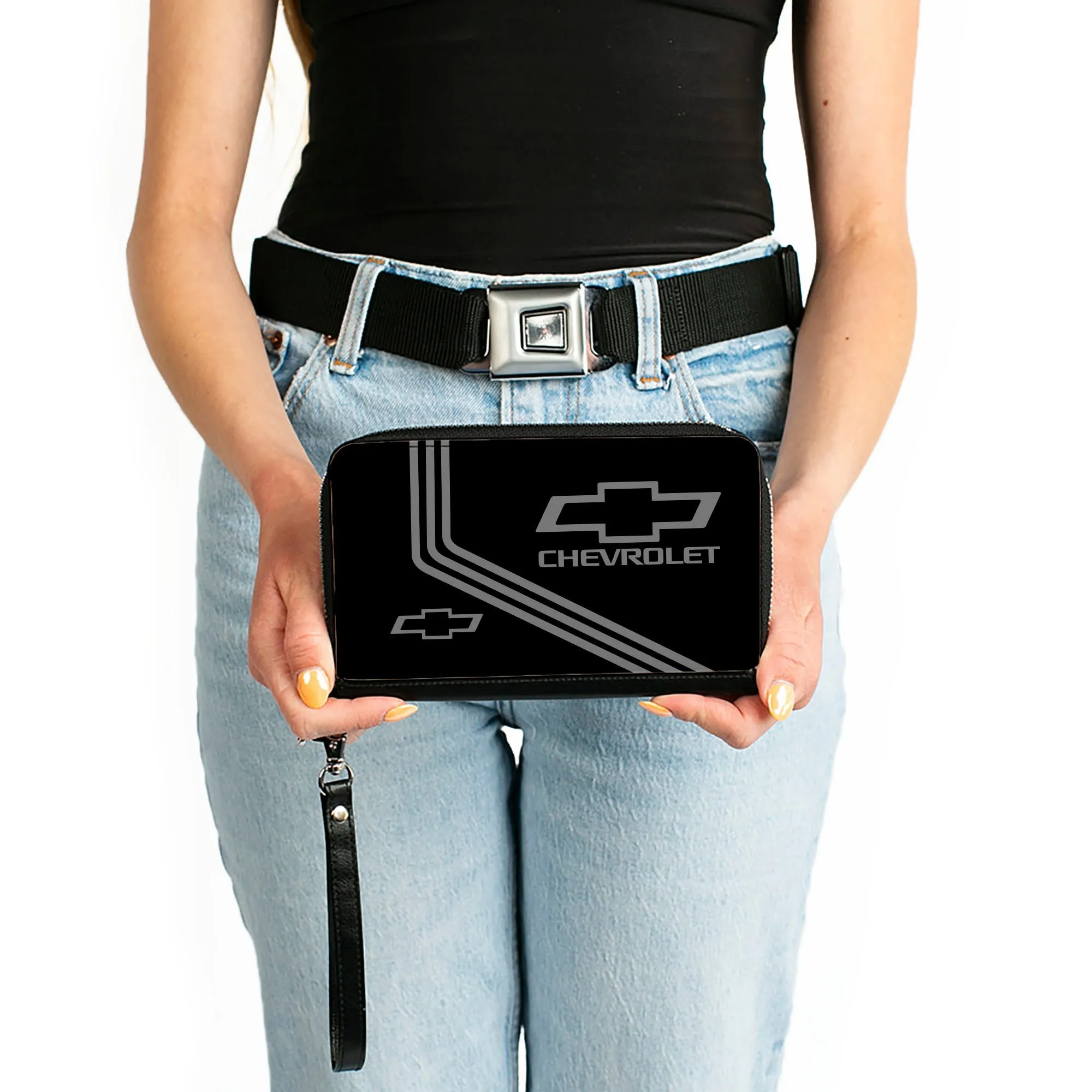 Chevrolet Bowtie Logo & Stripes PU Zip Around Rectangle Wallet