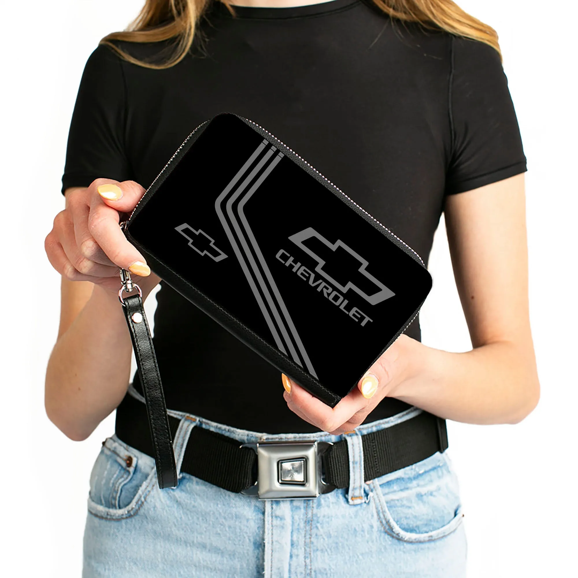 Chevrolet Bowtie Logo & Stripes PU Zip Around Rectangle Wallet