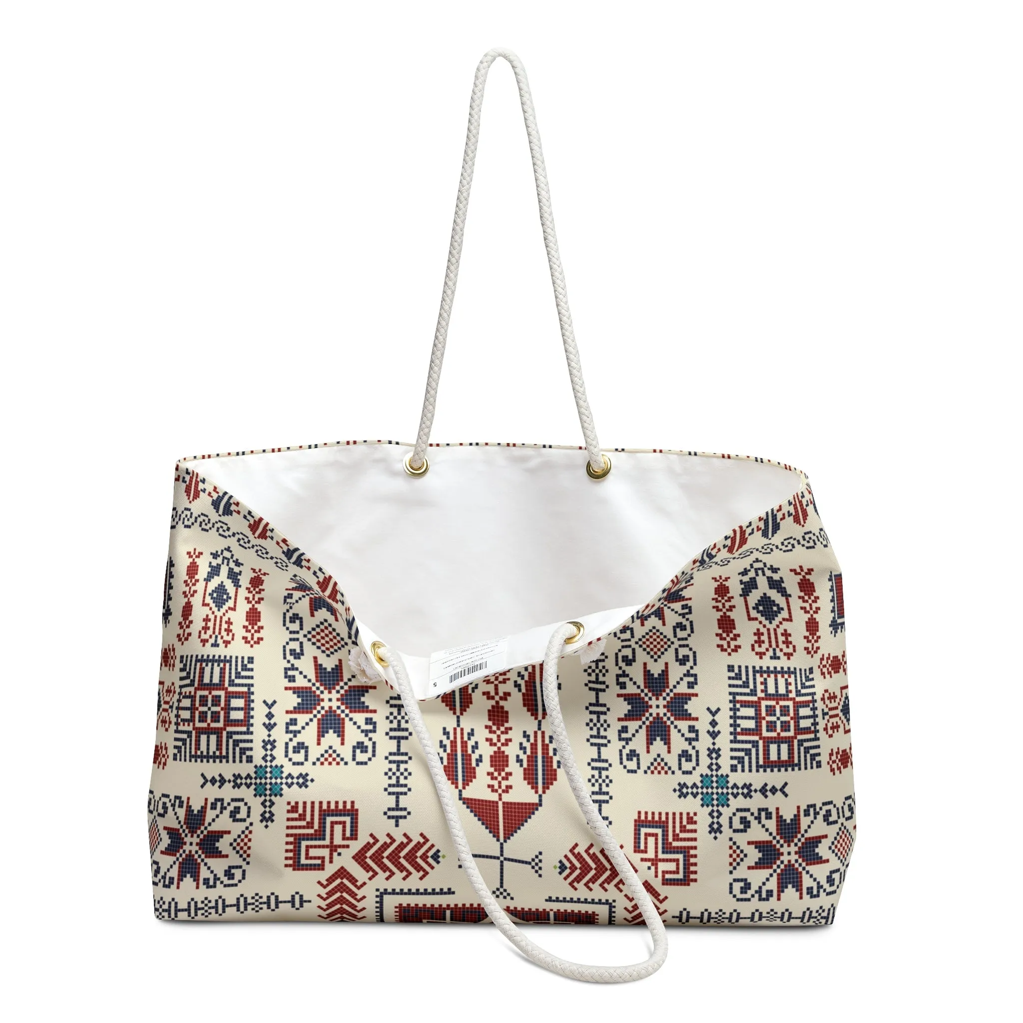 Cream Tatreez Beach Bag