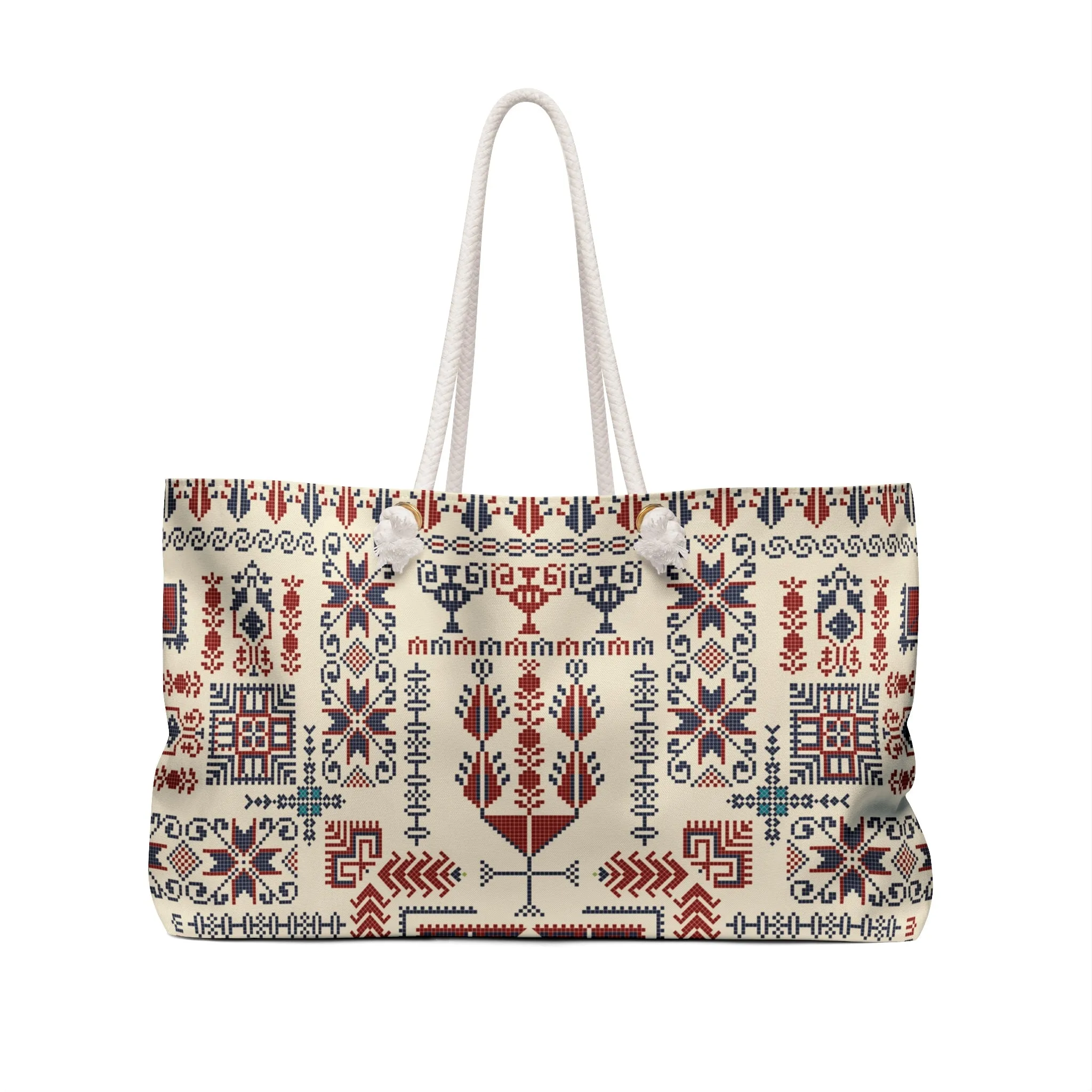 Cream Tatreez Beach Bag