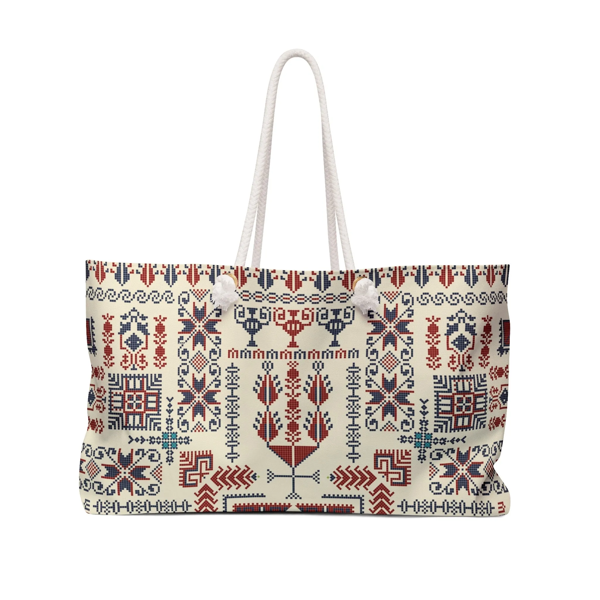 Cream Tatreez Beach Bag