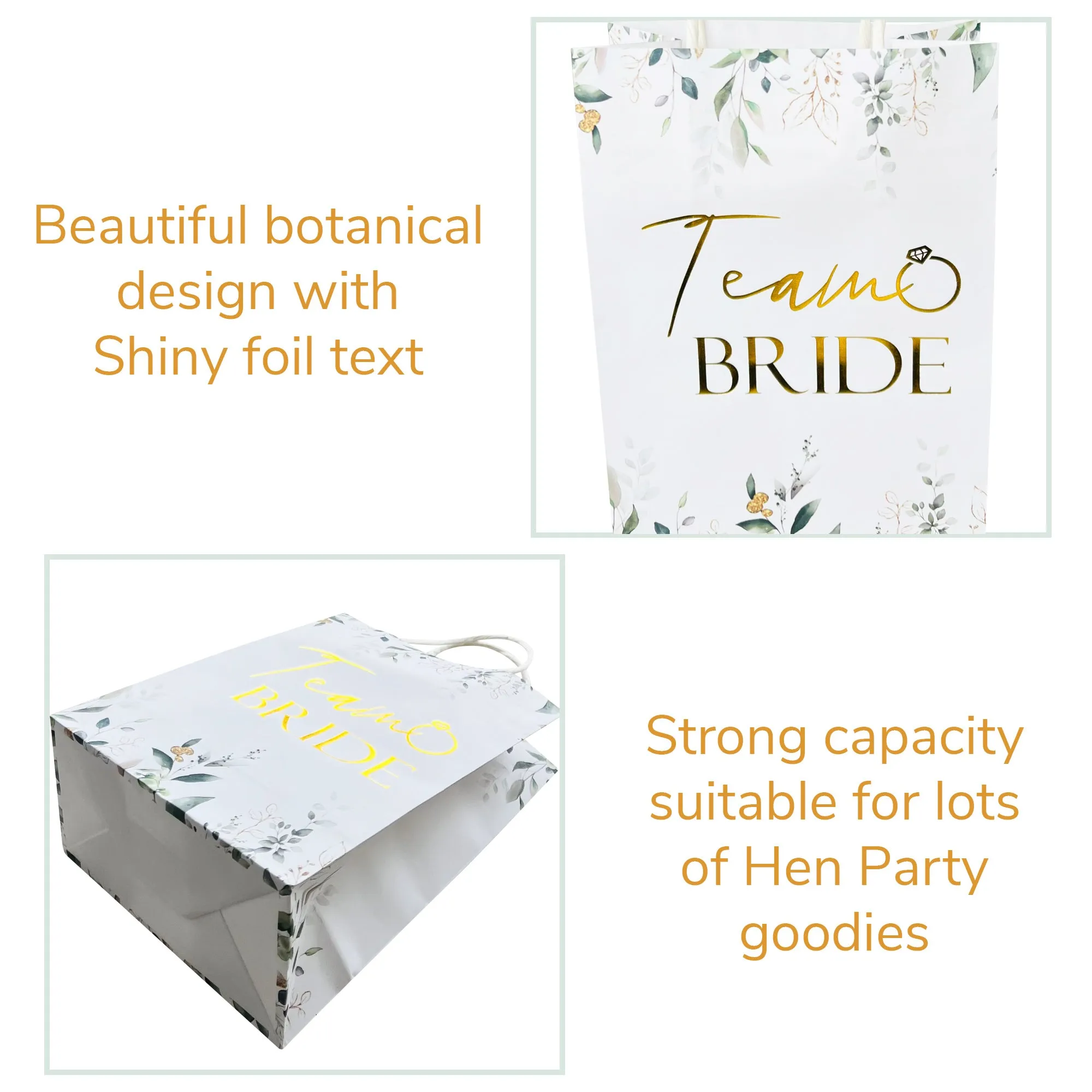 Hen Party Team Bride Paper Bag Botanical Gold Foil