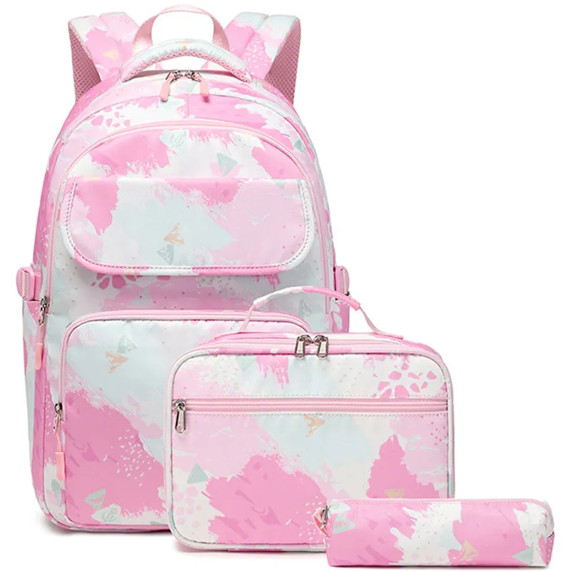 Kids Backpack With Lunch Box School Backpacks - Black Pink Purple Book Bags For Girls Marble Backpack Set For Teen Backpacks & Lunch Box BookBag