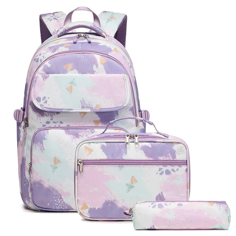 Kids Backpack With Lunch Box School Backpacks - Black Pink Purple Book Bags For Girls Marble Backpack Set For Teen Backpacks & Lunch Box BookBag