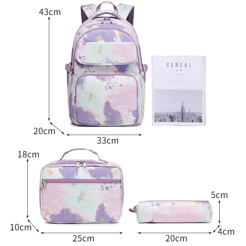 Kids Backpack With Lunch Box School Backpacks - Black Pink Purple Book Bags For Girls Marble Backpack Set For Teen Backpacks & Lunch Box BookBag