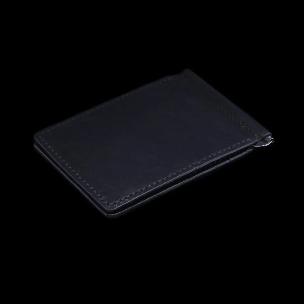 Leather Money Clip Wallet, Vintage Nero (Black)