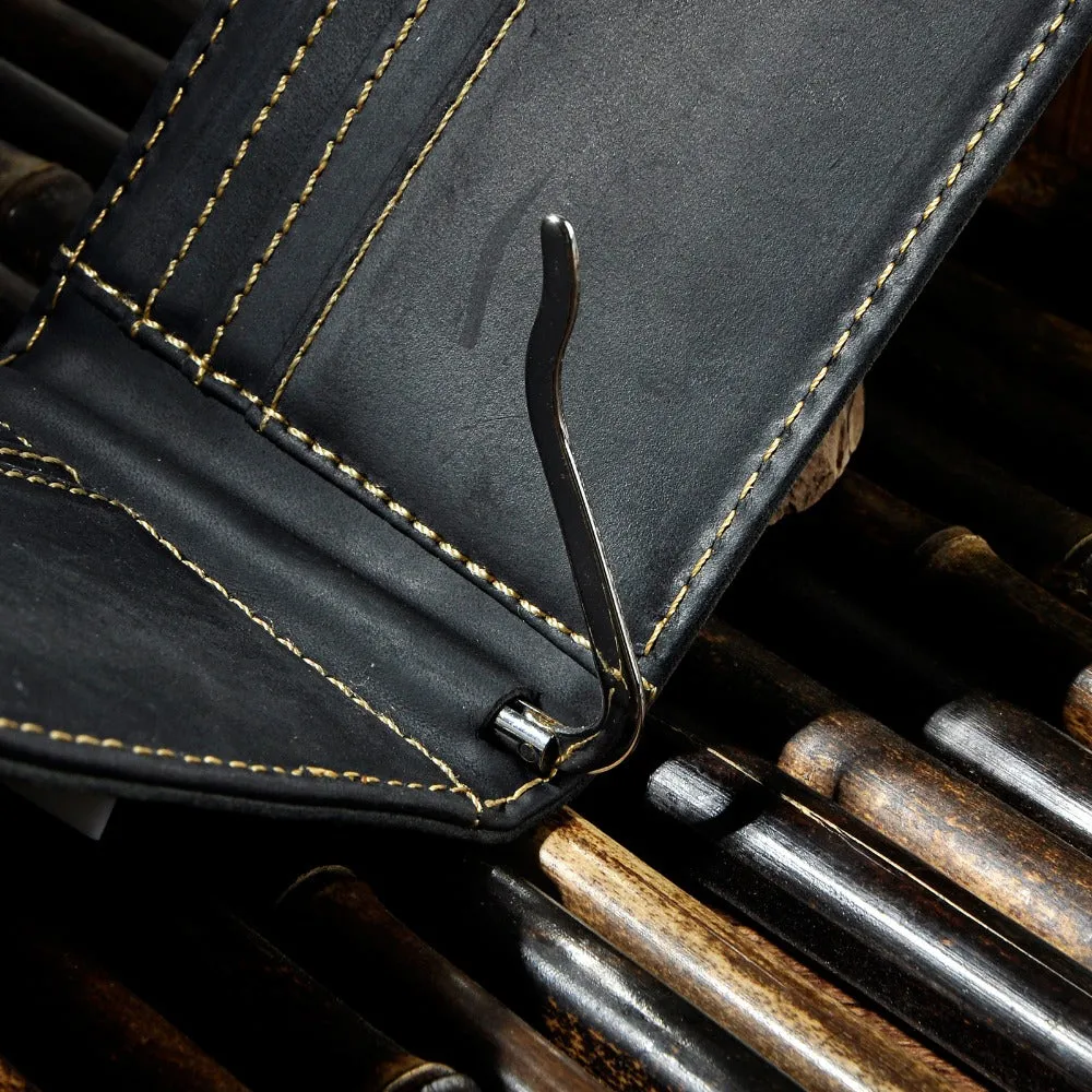 Men's Genuine Leather Slim Money Clip Wallet