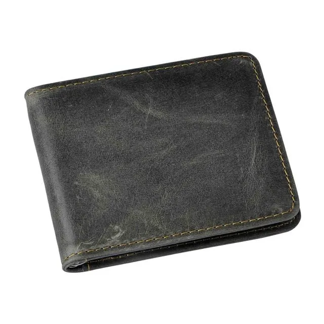 Men's Genuine Leather Slim Money Clip Wallet