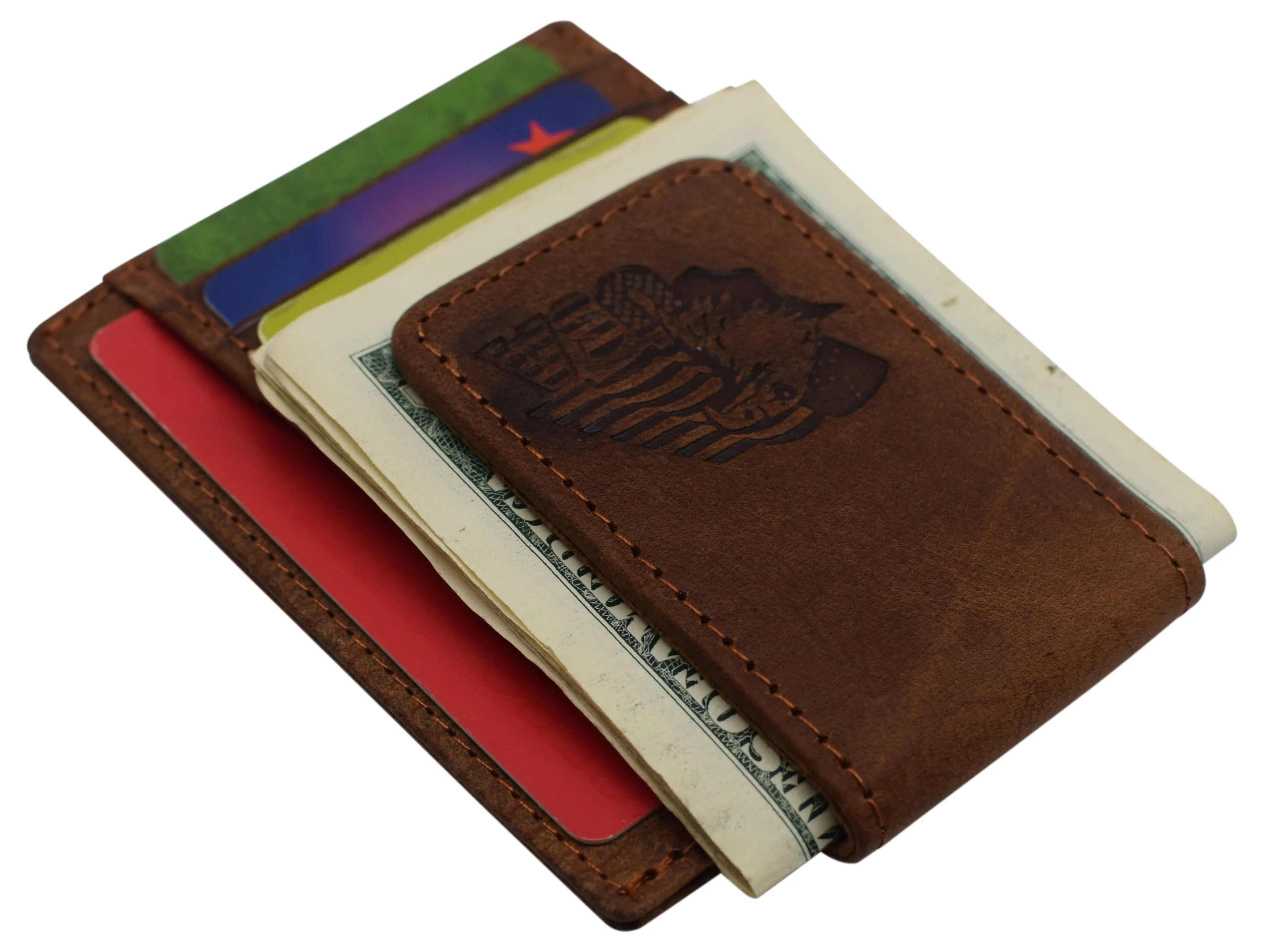 Money Clip Front Pocket Wallet Leather Strong Magnet Thin Logo Wallets