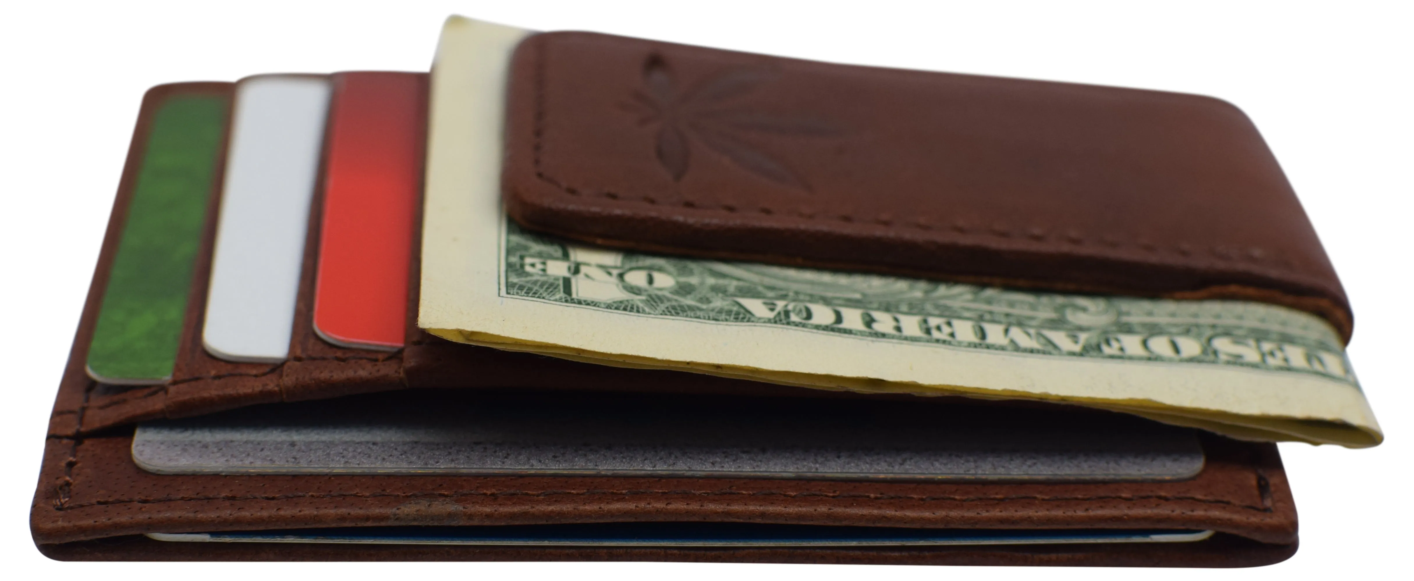 Money Clip Front Pocket Wallet Leather Strong Magnet Thin Logo Wallets