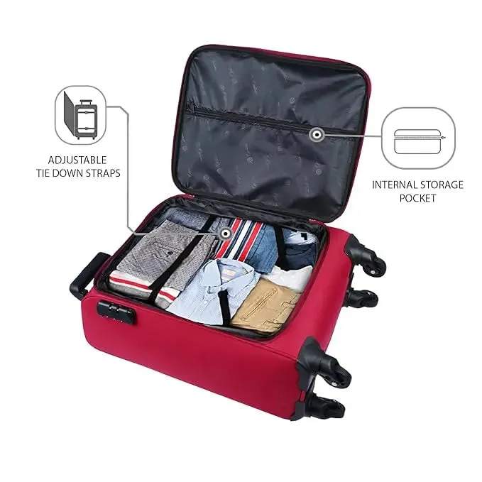 Optima Pasha Softside Expandable Roller Luggage, Red, Carry-On 20-Inch