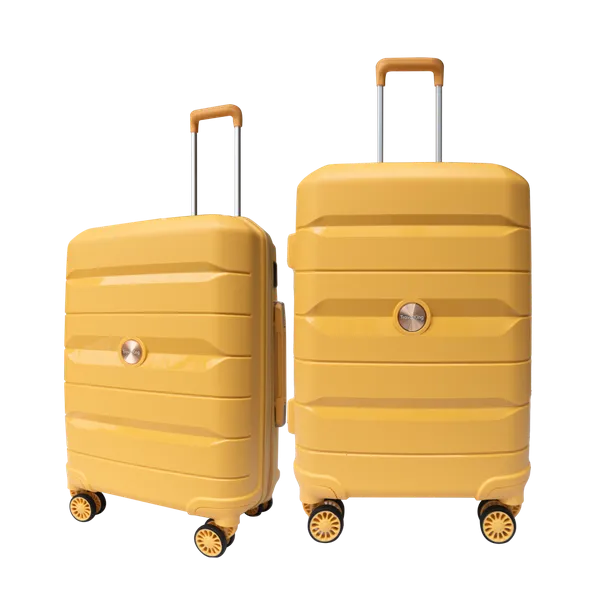 PP Hardside Travel Suitcase Luggage with 8 Spinner Wheels, Aluminum Handle, USB Port (Size 20) TK883 - EGG Yellow