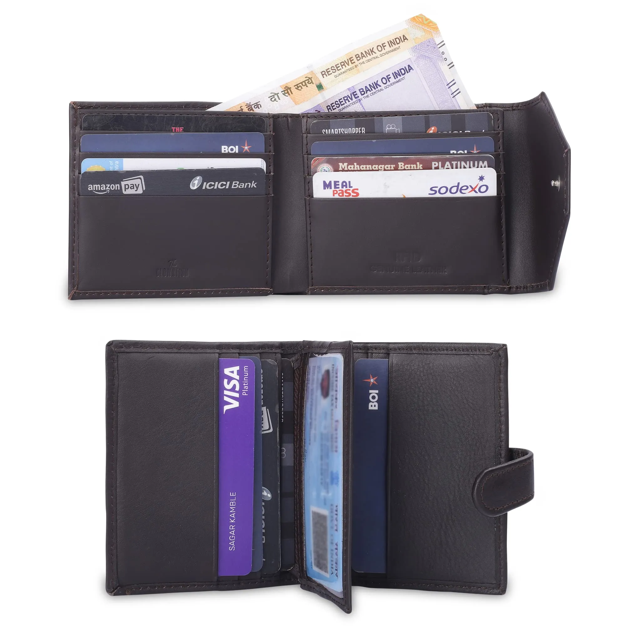 THE CLOWNFISH Combo of 2 RFID Protected Genuine Leather Wallet for Men with Multiple Card Slots (Dark Brown)