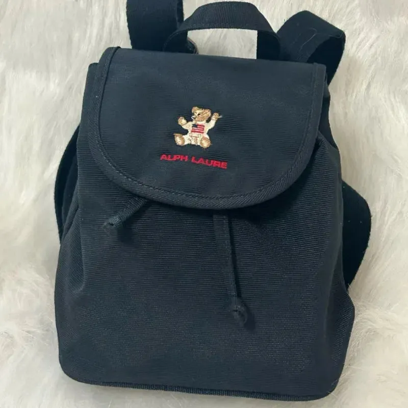 Uakiss Bear Embroidered Korean Style Backpacks Flap Pocket Casual Small Bags Canvas Drawstring Versatile Bags Chic Backpacks For Women