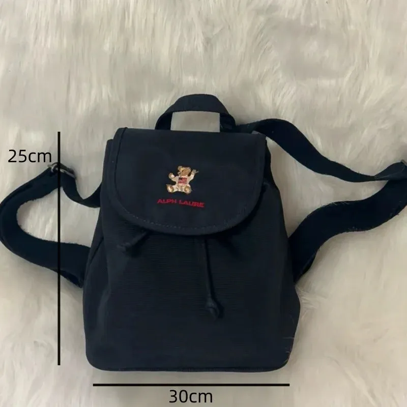 Uakiss Bear Embroidered Korean Style Backpacks Flap Pocket Casual Small Bags Canvas Drawstring Versatile Bags Chic Backpacks For Women