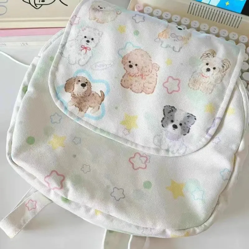 Uakiss Cartoon Kawaii Cute Dog Print Backpack Casual Sweet Y2k Aesthetic Backpacks Japanese Fashion Women Preppy Schoolbags Trendy