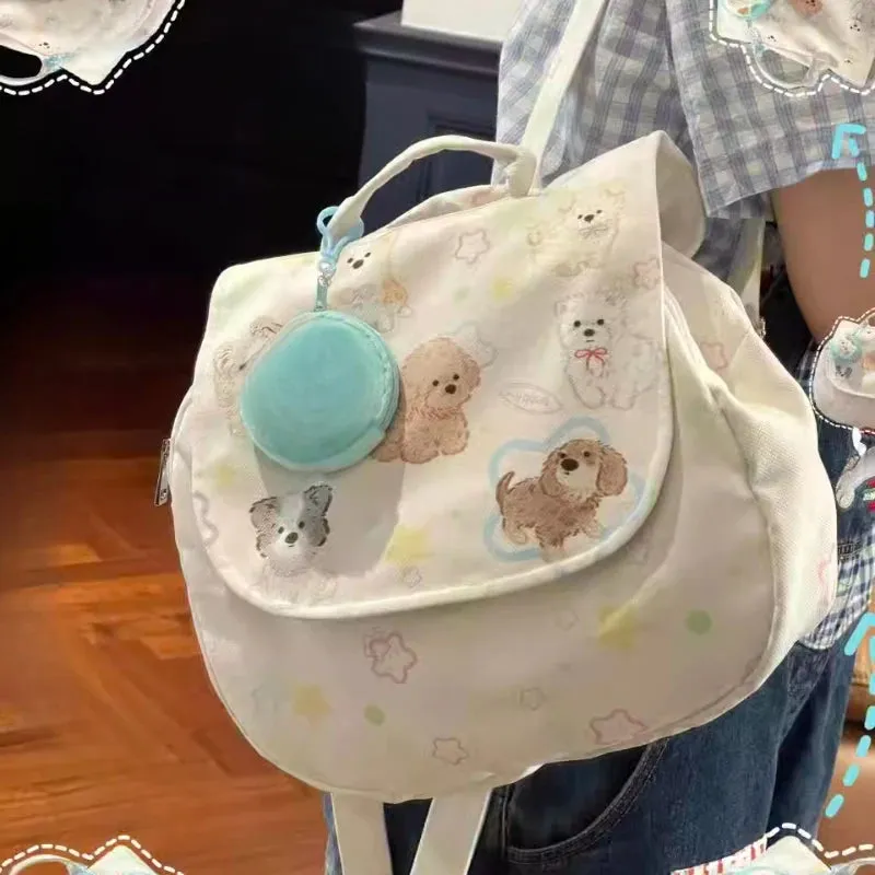 Uakiss Cartoon Kawaii Cute Dog Print Backpack Casual Sweet Y2k Aesthetic Backpacks Japanese Fashion Women Preppy Schoolbags Trendy