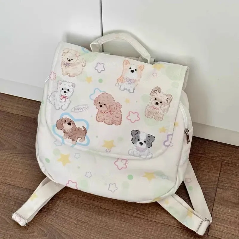 Uakiss Cartoon Kawaii Cute Dog Print Backpack Casual Sweet Y2k Aesthetic Backpacks Japanese Fashion Women Preppy Schoolbags Trendy