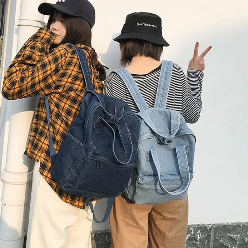 UAKISS  -  Teenage Girls Canvas Backpacks Women High-capacity Denim Blue School Bags New Autumn Simple School Bag 2024 Сумка Bolsas Mujer