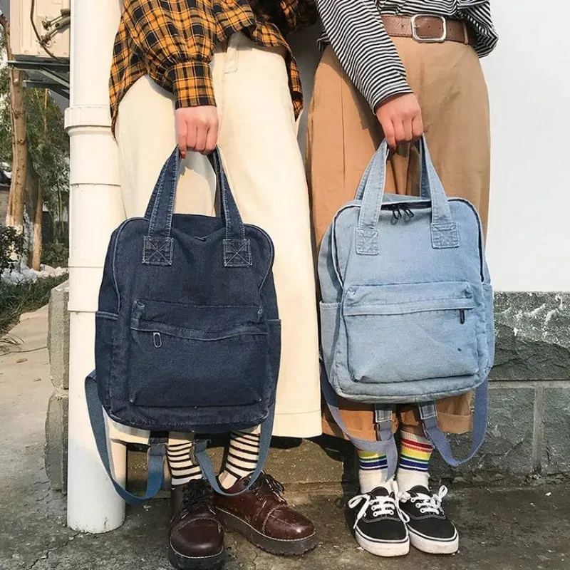 UAKISS  -  Teenage Girls Canvas Backpacks Women High-capacity Denim Blue School Bags New Autumn Simple School Bag 2024 Сумка Bolsas Mujer
