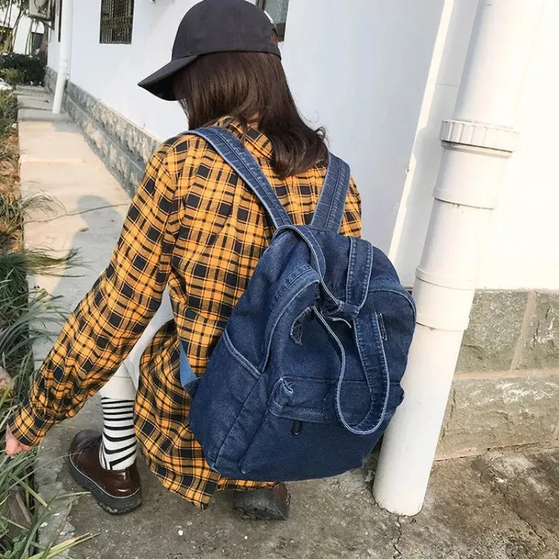 UAKISS  -  Teenage Girls Canvas Backpacks Women High-capacity Denim Blue School Bags New Autumn Simple School Bag 2024 Сумка Bolsas Mujer